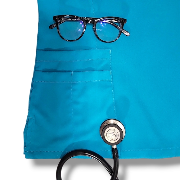Flexxione Teal Medical/Nurse Scrub Top XS V-Neck Multiple Pocket Comfortable Fit - Picture 7 of 12